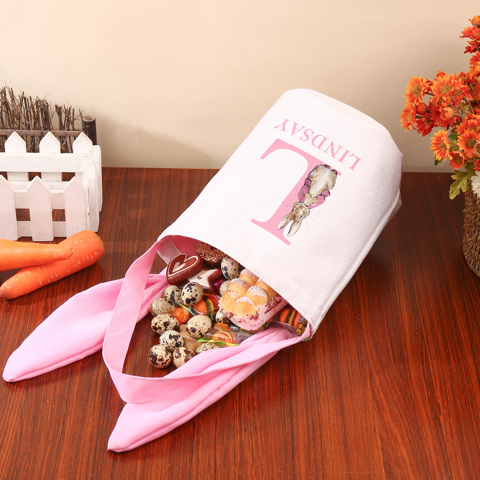 Easter Bunny Tote Bag Personalised Name & Letter Bucket Bag Bunny Basket Gifts For Kids-Jessemade AU