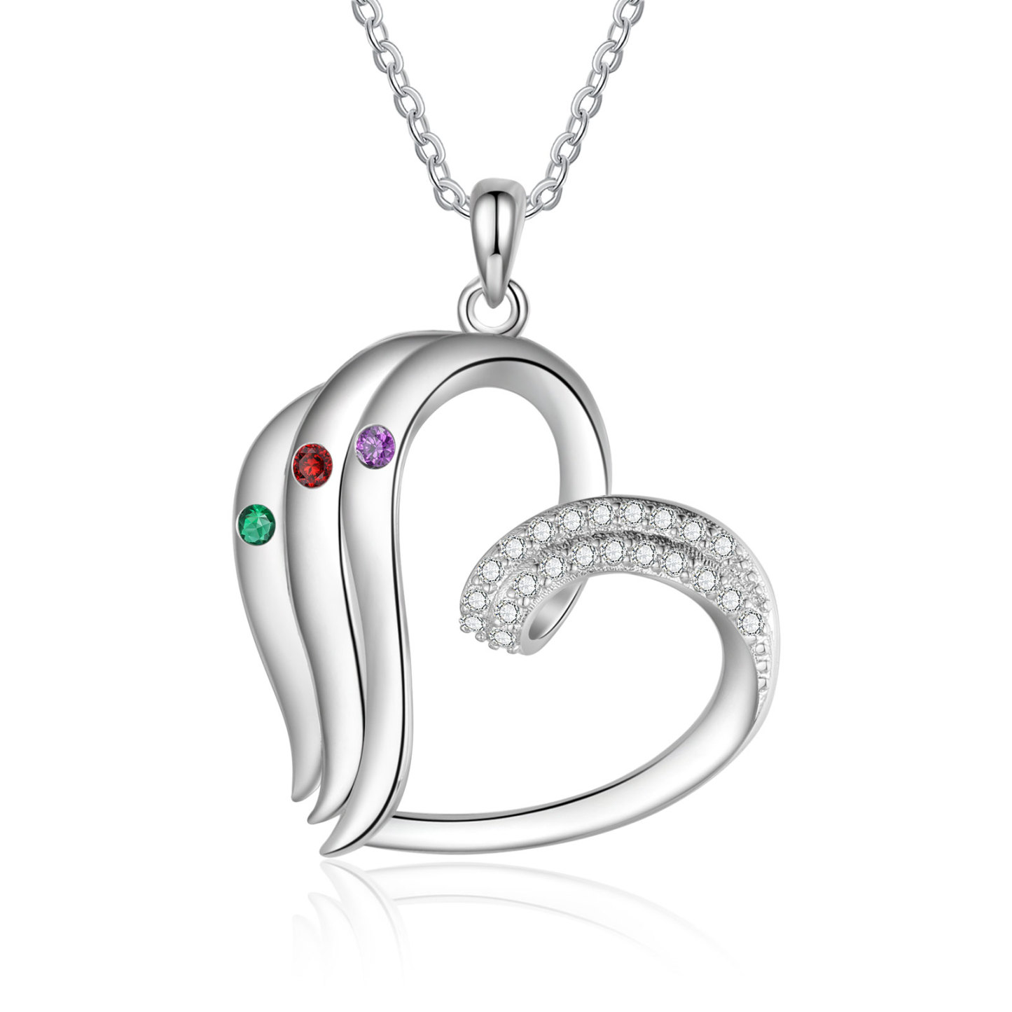 Personalised Heart Pendant Necklace Custom 3 Birthstones Engraved 3 Names Necklace Gift for Her-Jessemade AU