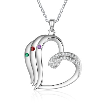 Personalised Heart Pendant Necklace Custom 3 Birthstones Engraved 3 Names Necklace Gift for Her-Jessemade AU