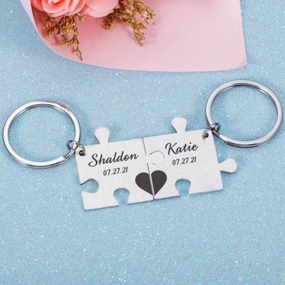 Puzzle Keychain Set Personalised Names Interlocking Keychain for Couple-Jessemade AU