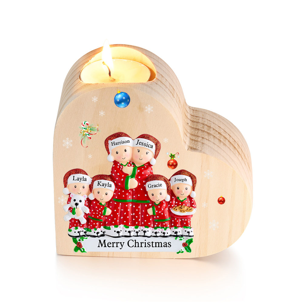 Christmas Family Candle Holder Wooden Custom 6 Names Heart Candlesticks Gifts For Family-Jessemade AU