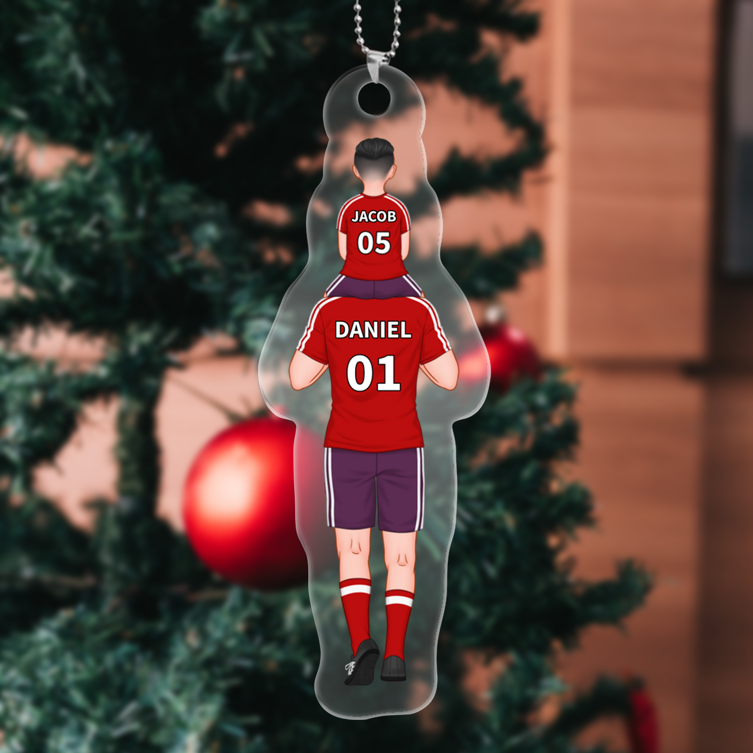 Personalised 2–4 Names Football Family Keychain Custom Soccer Keychain Gift for Dad Grandpa