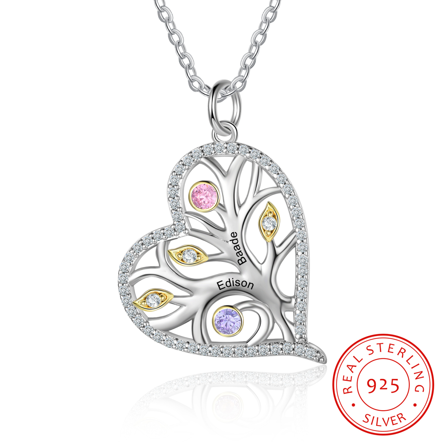 Personalised Family Tree Necklace With 2 Birthstones Custom Names Best Gift For Mother-Jessemade AU