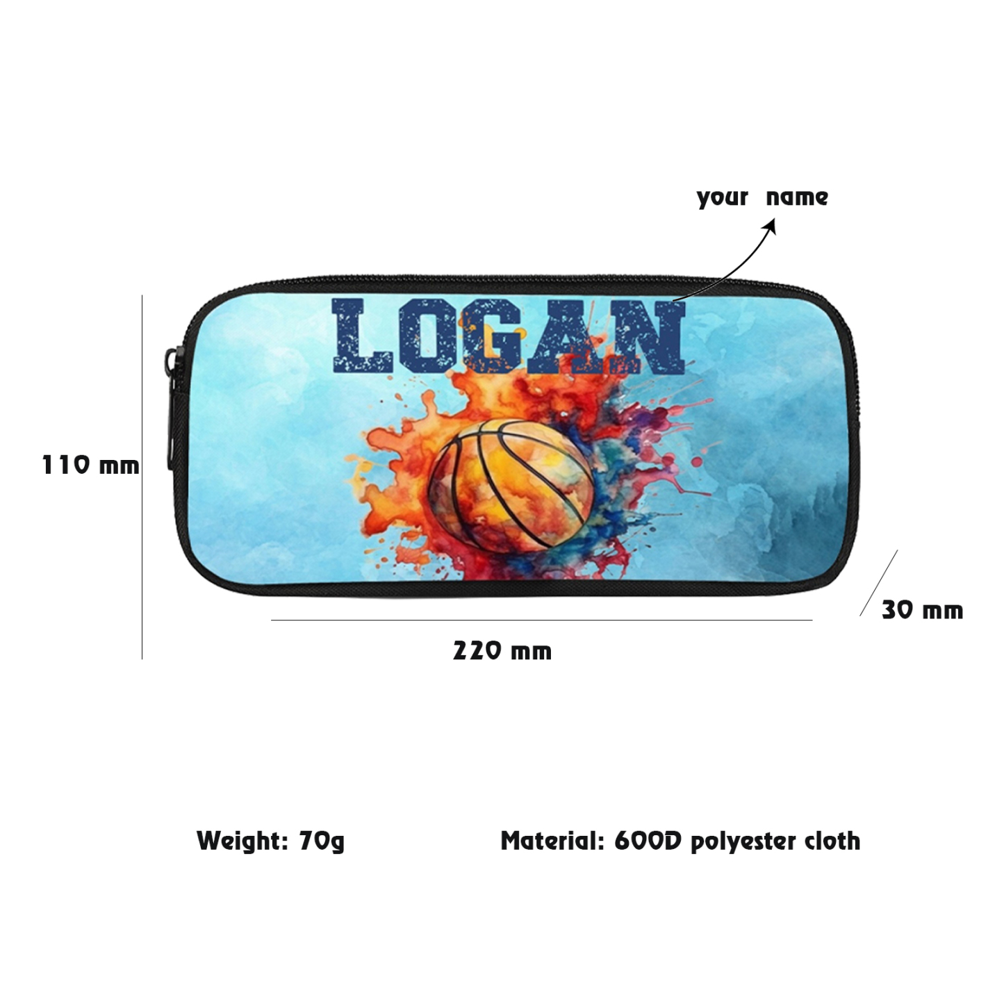 Personalised  Name Pencil Case Basketball Pen Bag Zipper Back to School Gifts for Student-Jessemade AU