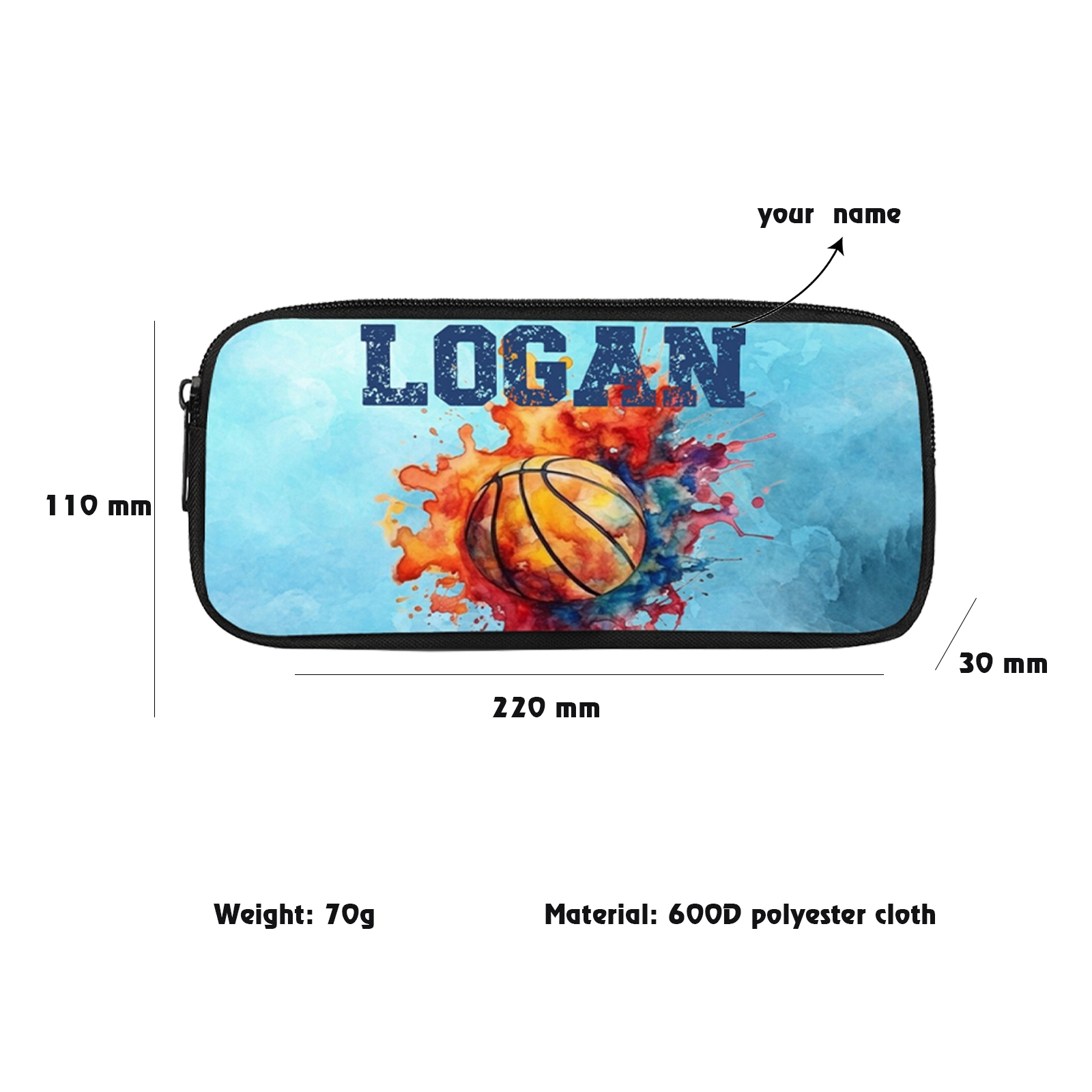 Personalised  Name Pencil Case Basketball Pen Bag Zipper Back to School Gifts for Student-Jessemade AU