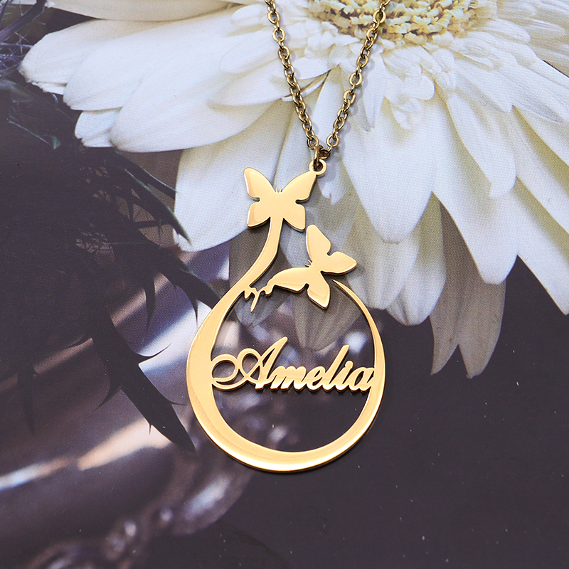 Personalised Butterfly Necklace Custom 1 Name Necklace Gift For Women-Jessemade AU