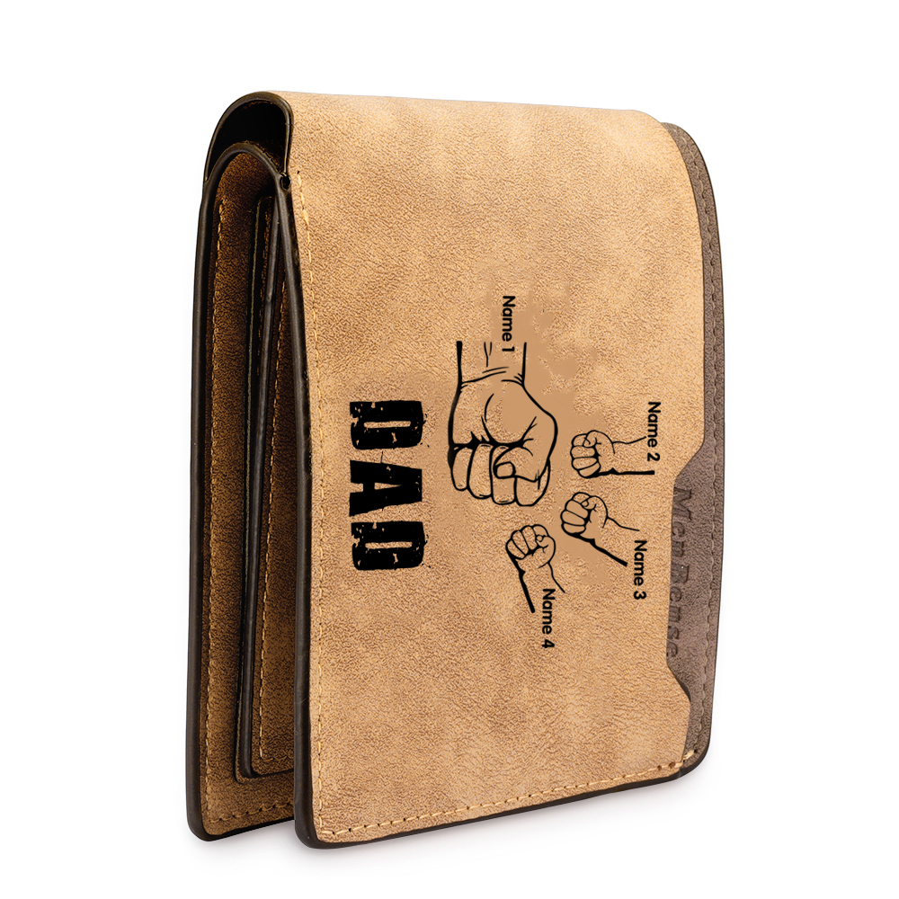4 Names - Personalised Men Leather Wallet Custom Photo & Text & Name Folding Wallet Fist Bump Wallet Gift for Dad-Jessemade AU