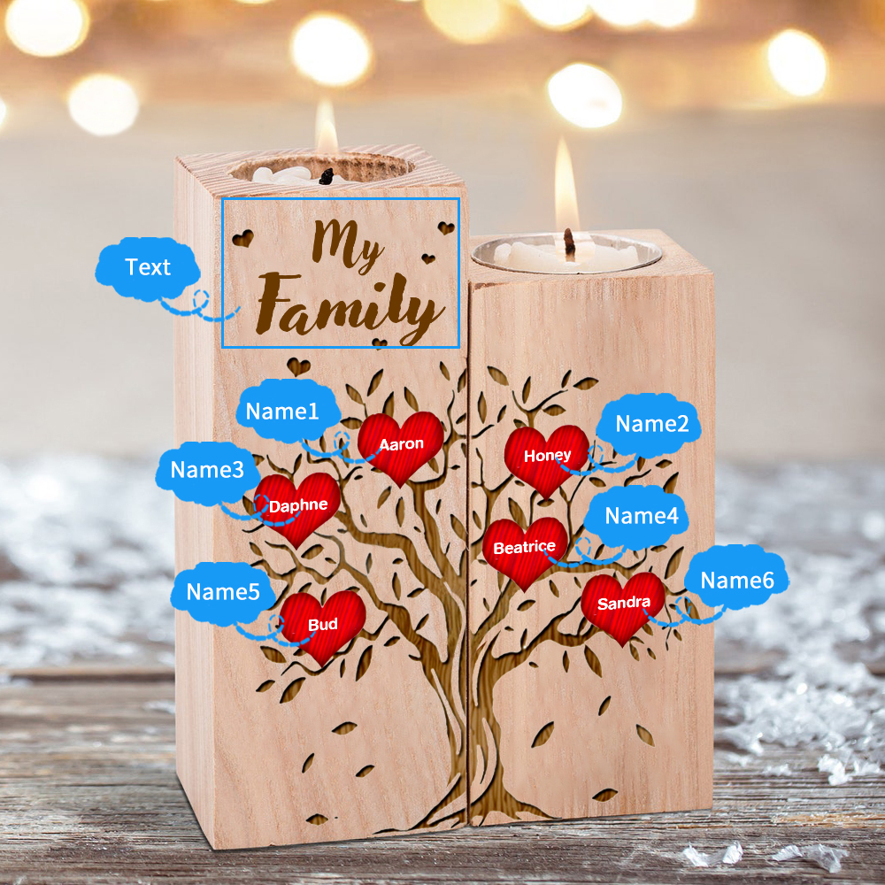 Family Tree Candle Holder Customised 1-10 Names & Text Wooden Candlesticks Personalised Gifts for Family-Jessemade AU