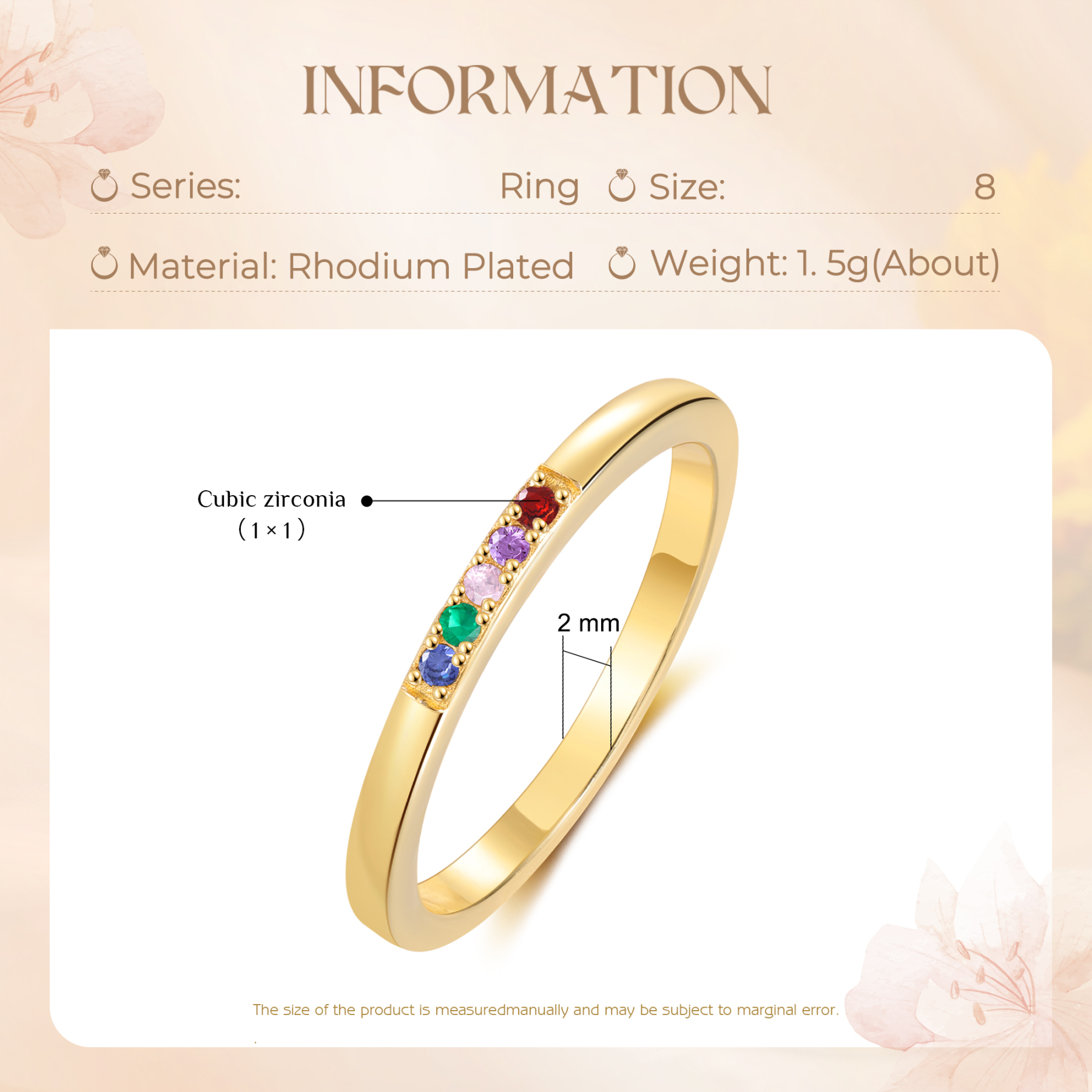 Personalised Women's Ring Custom 5 Birthstones Ring Birthday Gift for Her-Jessemade AU