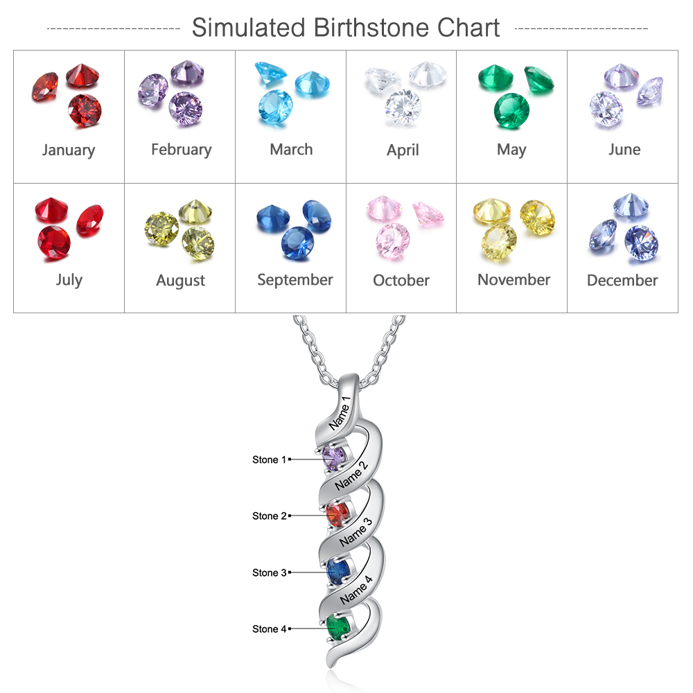 Personalised Necklace Cascading Pendant with 4 Birthstones Engraving 4 Names Gifts for Her-Jessemade AU