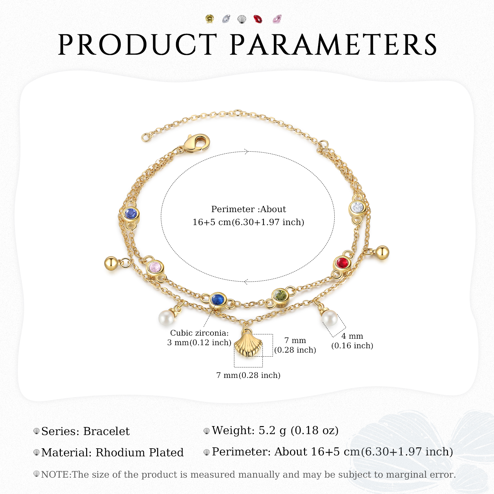 Personalised Women's Bracelet Custom 5 Birthstones Bracelet Gold Adjustable Bracelet Birthday Gift for Her-Jessemade AU