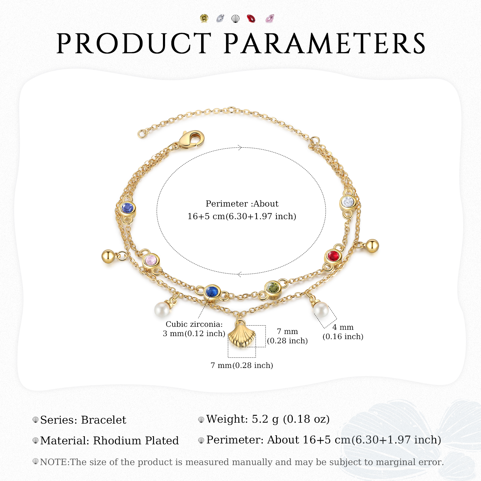 Personalised Women's Bracelet Custom 5 Birthstones Bracelet Gold Adjustable Bracelet Birthday Gift for Her-Jessemade AU