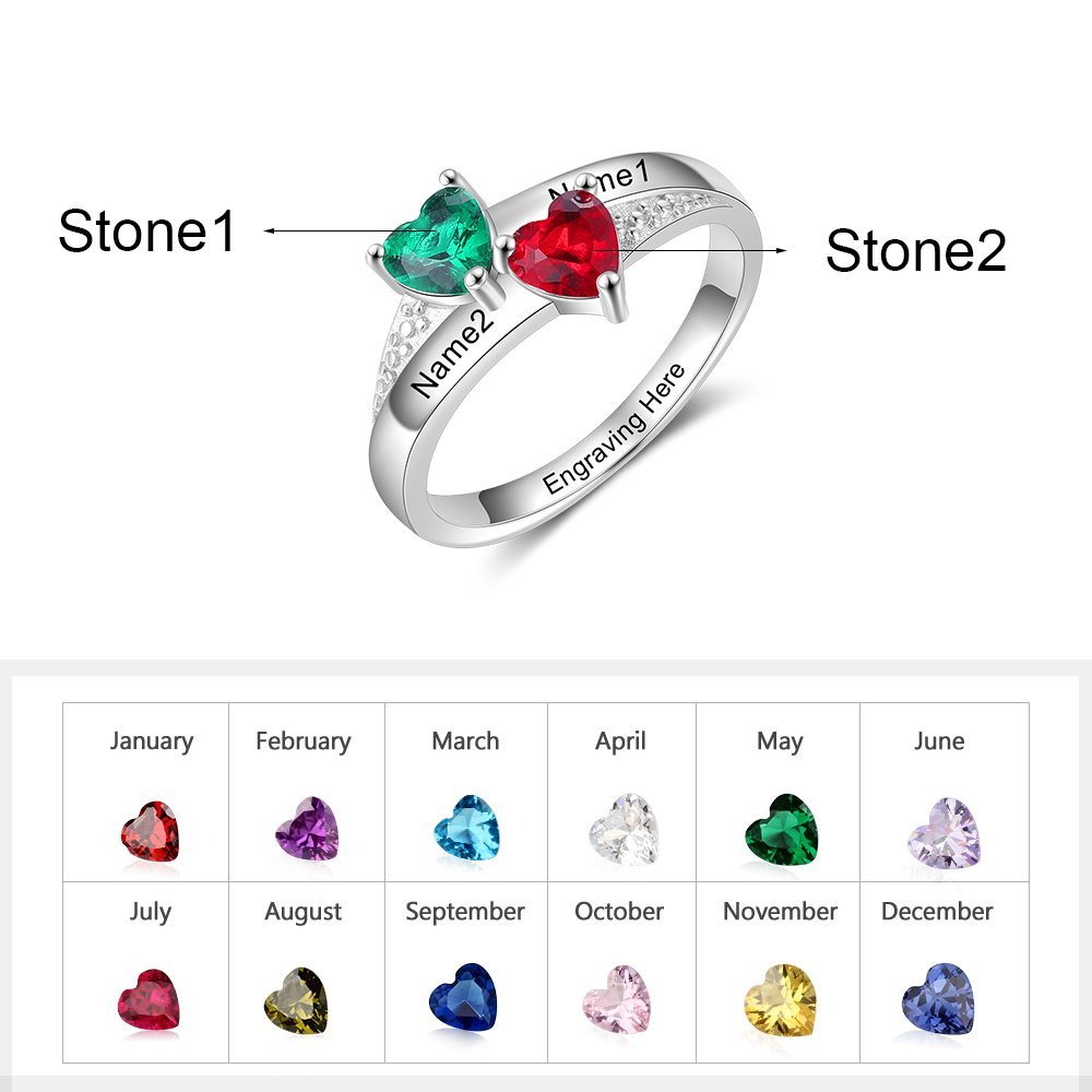 Family Ring Promise Ring Personalised 2 Birthstones Ring With Names Gifts for Her-Jessemade AU