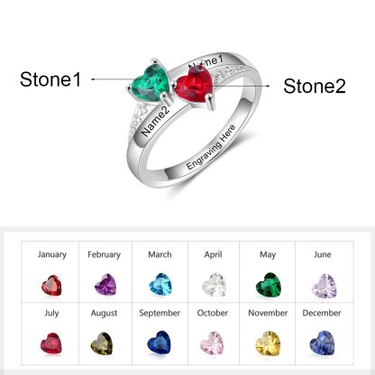 Family Ring Promise Ring Personalised 2 Birthstones Ring With Names Gifts for Her-Jessemade AU
