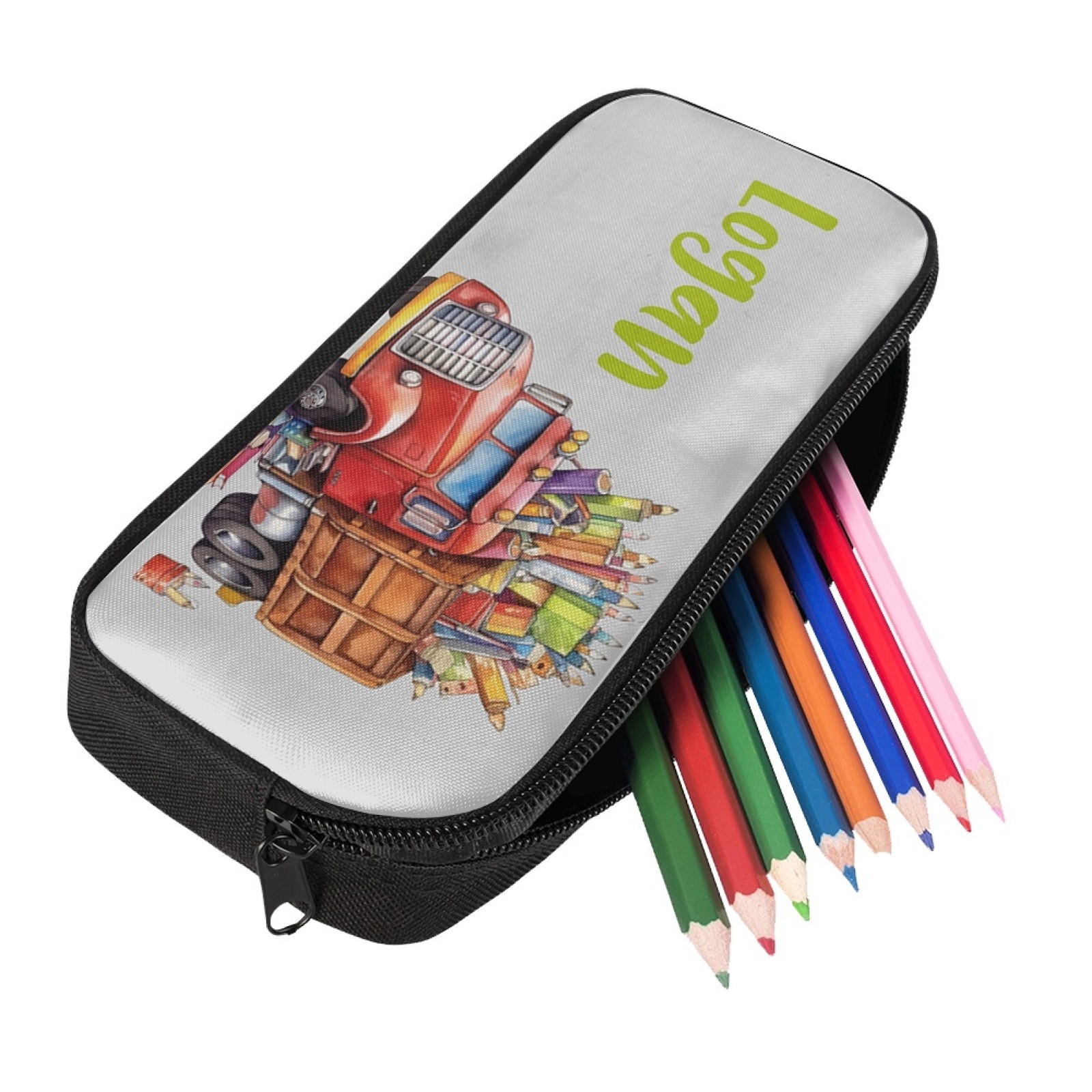 Personalised  Name Pencil Case Red Pencil Truck Pen Bag Zipper Back to School Gifts for Student-Jessemade AU
