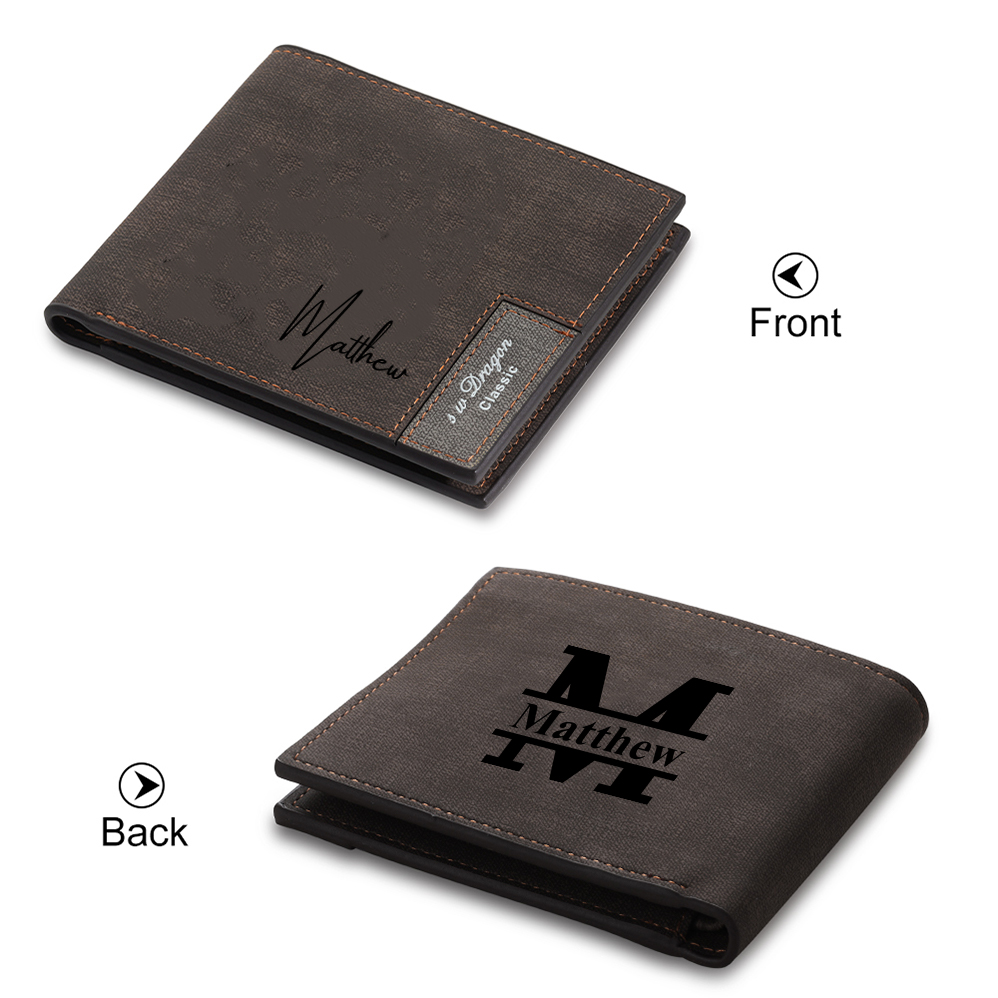 Personalised 1 Letter & 2 Names Billfold Wallet Custom Men's Leather Wallet Gifts for Him Dark Brown-Jessemade AU