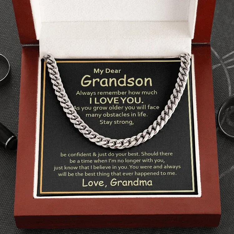 To My Grandson Love, Grandma Cuban Chain Necklace Stainless Steel Necklace Warm Gift-Jessemade AU