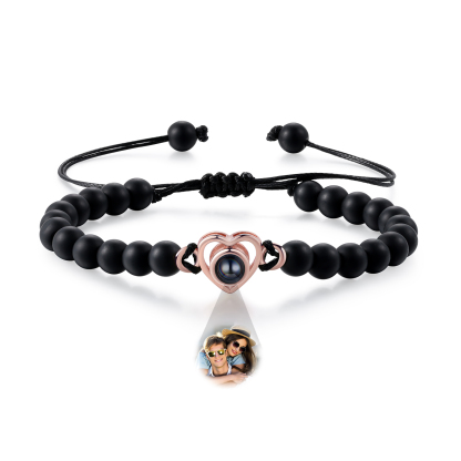 Personalised Projection Beaded Bracelet Customised Photo Bracelet Black Adjustable Bracelet Personalised Gift for Couples-Jessemade AU