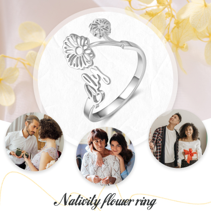 Personalised April Birth Flower Ring With Name Gifts For Her-Jessemade AU