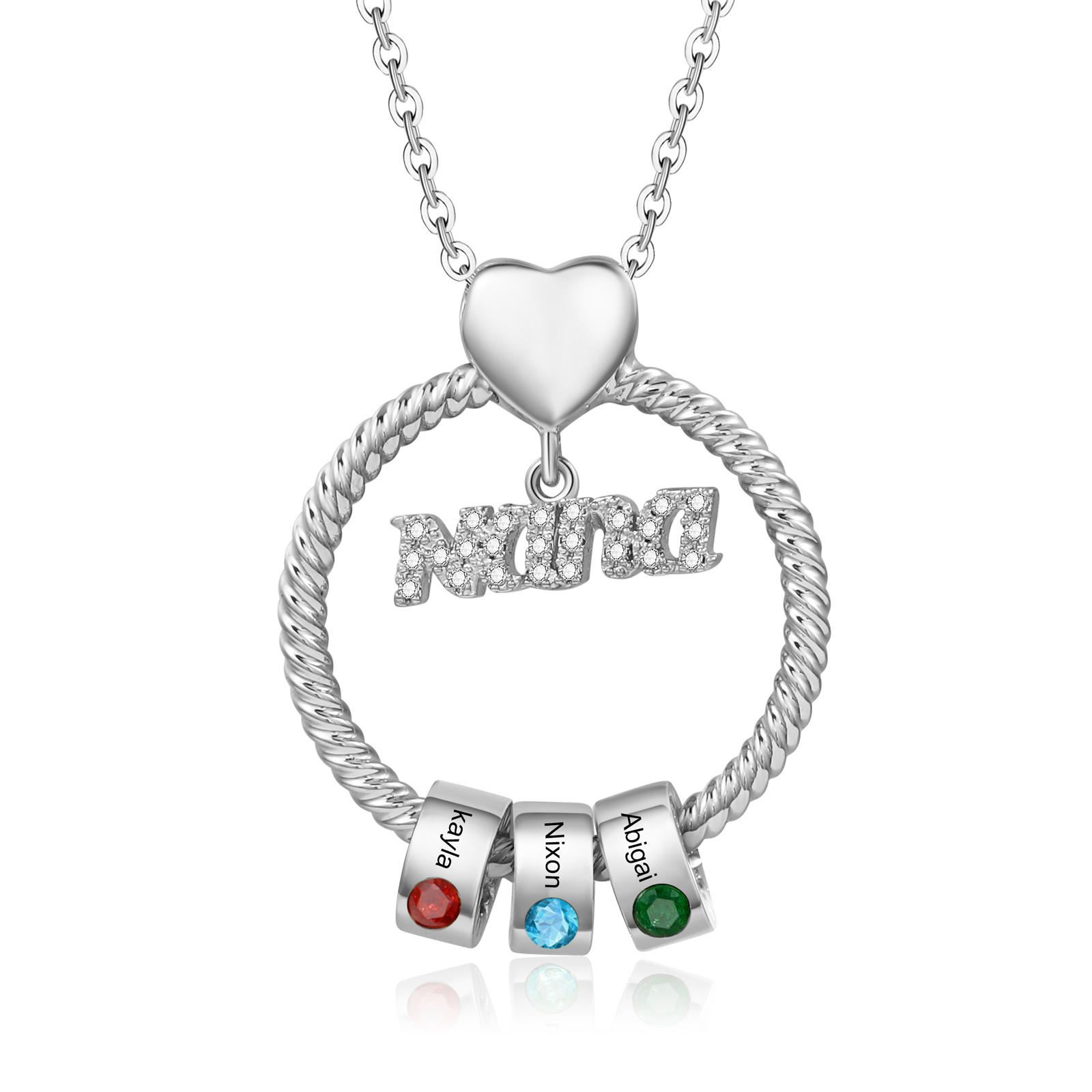 3 Names - Personalised Nana Necklace Custom Names & Birthstones Circle Pendant Necklace Gift for Grandma Nana-Jessemade AU