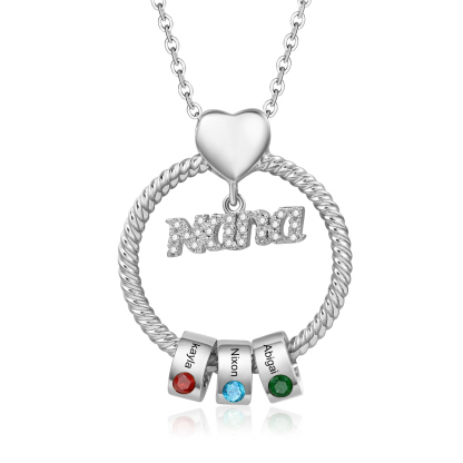 3 Names - Personalised Nana Necklace Custom Names & Birthstones Circle Pendant Necklace Gift for Grandma Nana-Jessemade AU