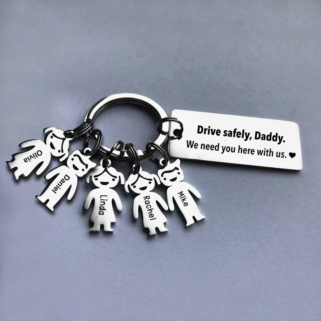 To My Dad 5 Kid Charms Keychain "Drive Safely, Daddy"-Jessemade AU