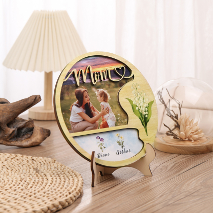 Personalised Photo & Text Wooden Plaque Custom 3 Birth Flowers & 2 Names Wooden Sign With Stand Gifts for Mum/Nana-Jessemade AU