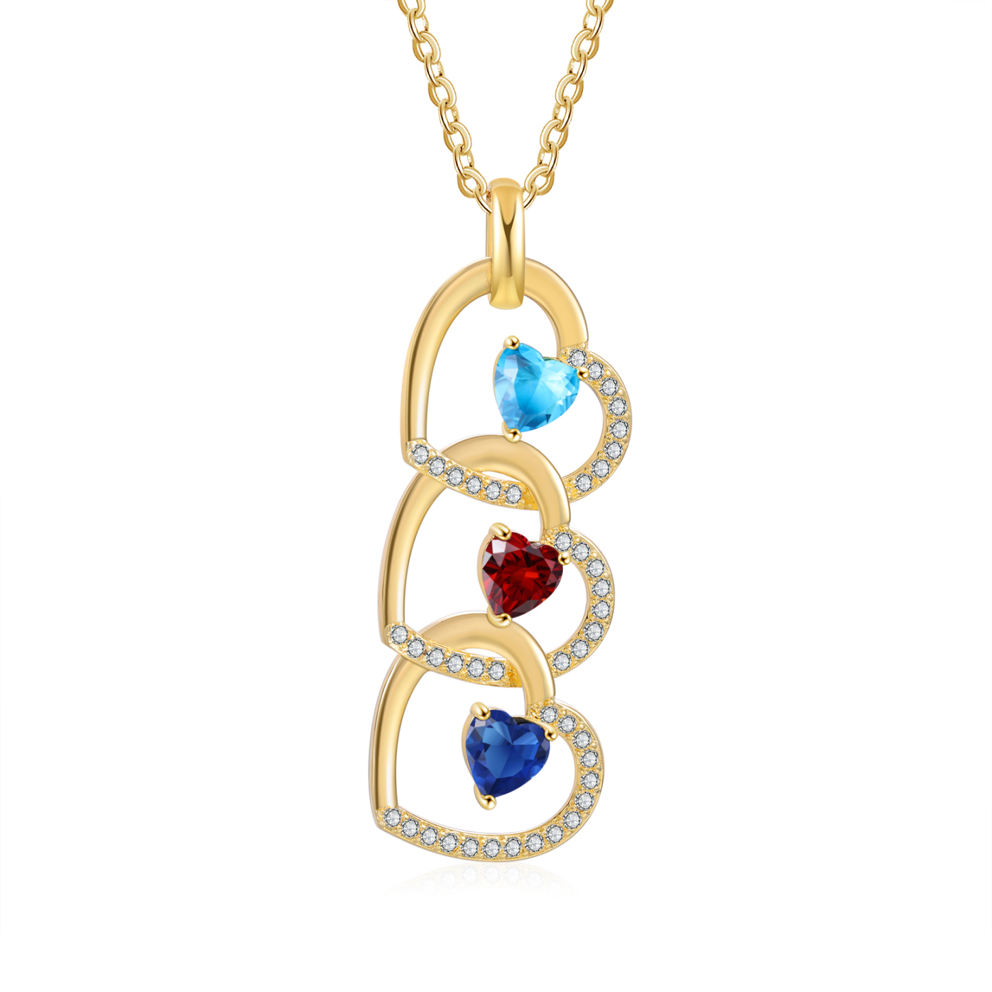 Personalised Heart Pendant Necklace Custom 3 Birthstones & 3 Names Necklace Gifts for Her-Jessemade AU