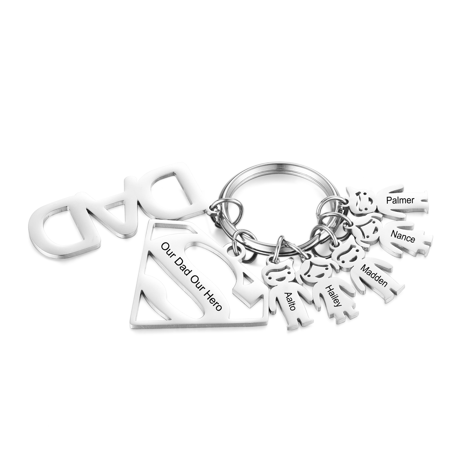 Father's Day Gift Custom 5 Kids Charms Keychain with Superman Sign