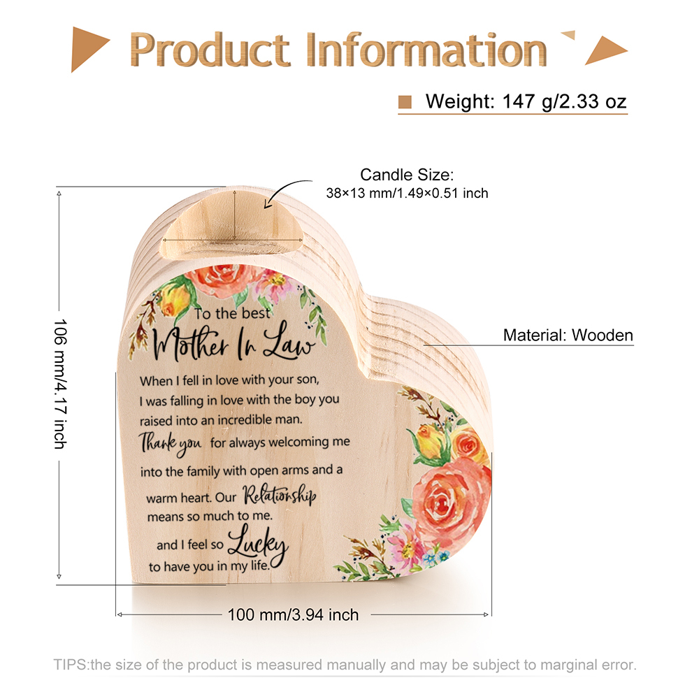 To My Best Mother-In-Law Heart Candle Holder Wooden Candlestick Mothers Gifts-I feel so Lucky to have you in my life-Jessemade AU