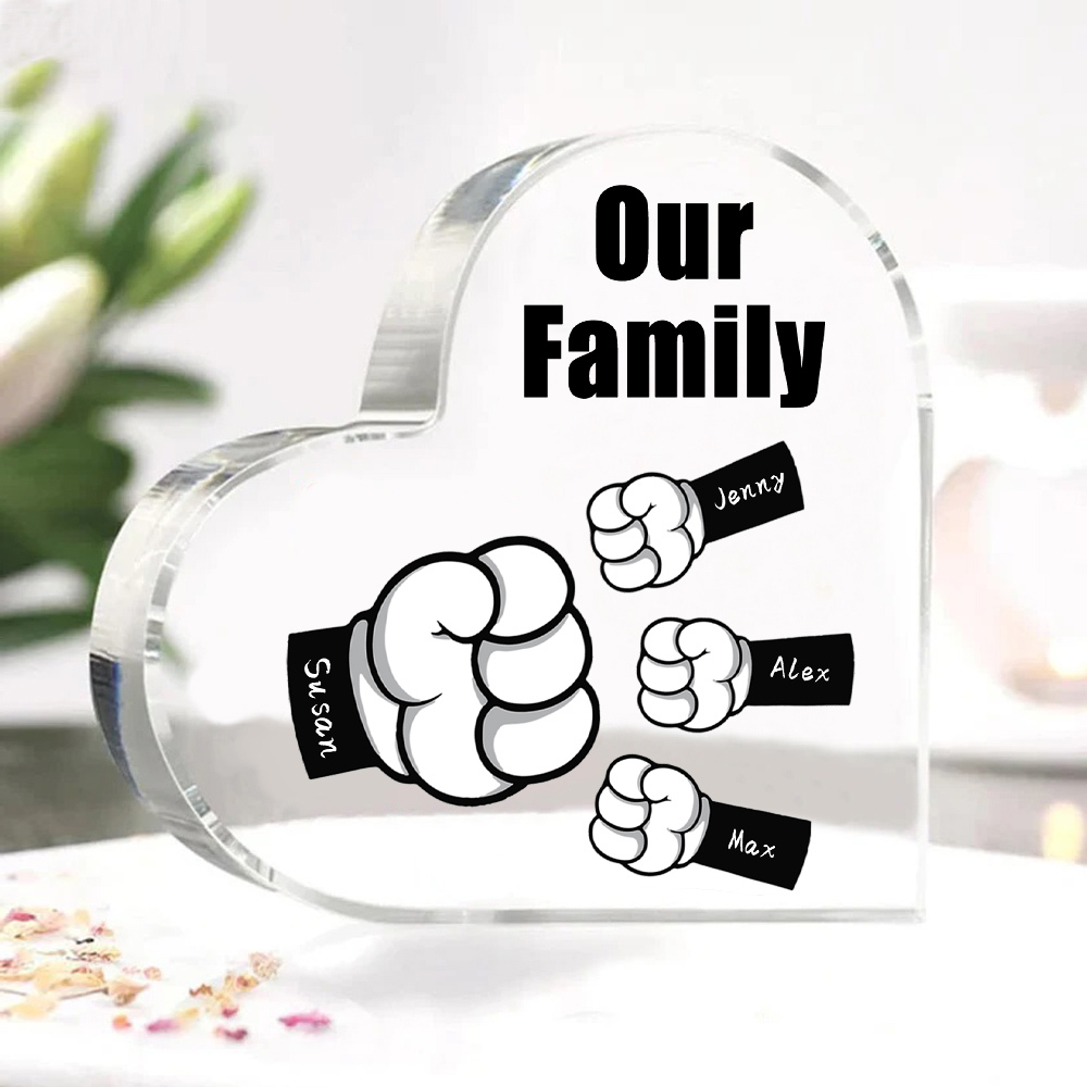 Personalised Acrylic Heart Keepsake Custom 4 Names & 1 Text Fist Bump Ornaments Gifts for Dad/Grandpa-Jessemade AU