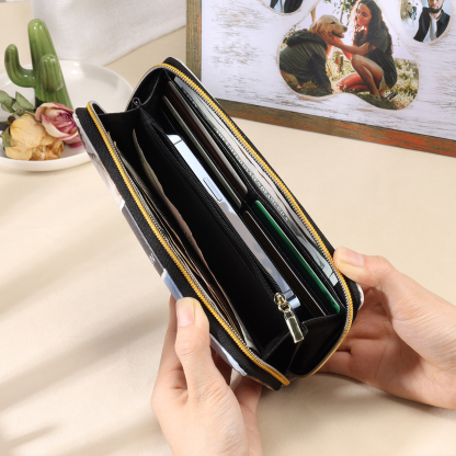 Long Purse Personalised Leather Wallet Engraved 4 Photos Zip Wallet 2023 Gifts For Women Men-Jessemade AU