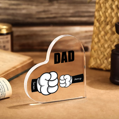Personalised Acrylic Heart Keepsake Custom 2 Names & 1 Text Fist Bump Ornaments Gifts for Dad/Grandpa-Jessemade AU