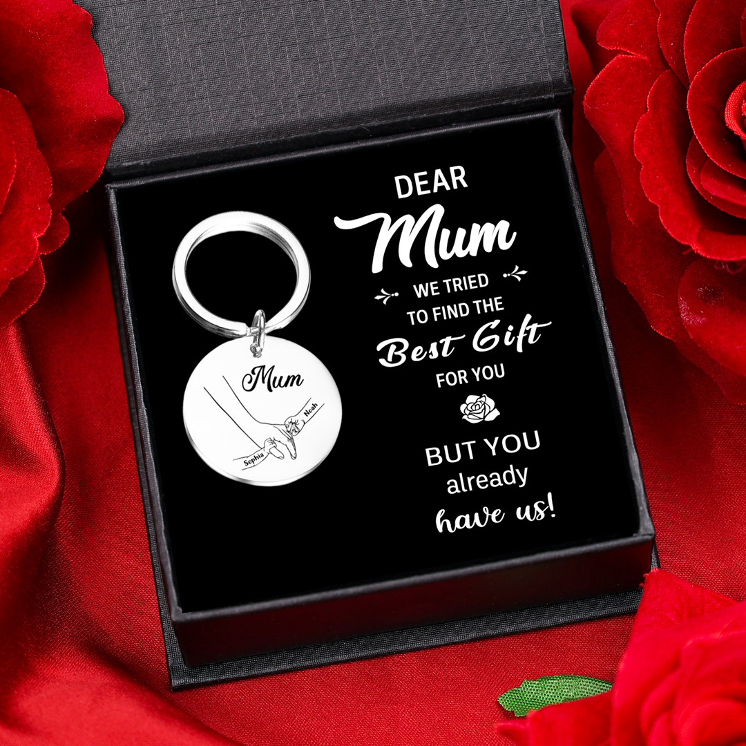 2 Names - Personalised Text Keychain Holding Hands Keychain Mother's Day Gifts For Grandma/Mother-Jessemade AU
