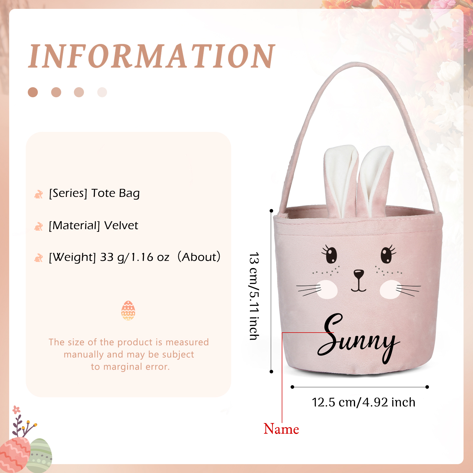 Personalised Bunny Tote Bag Custom Name Bucket Bag Bunny Basket Easter Gifts-Jessemade AU