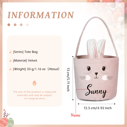 Personalised Bunny Tote Bag Custom Name Bucket Bag Bunny Basket Easter Gifts-Jessemade AU