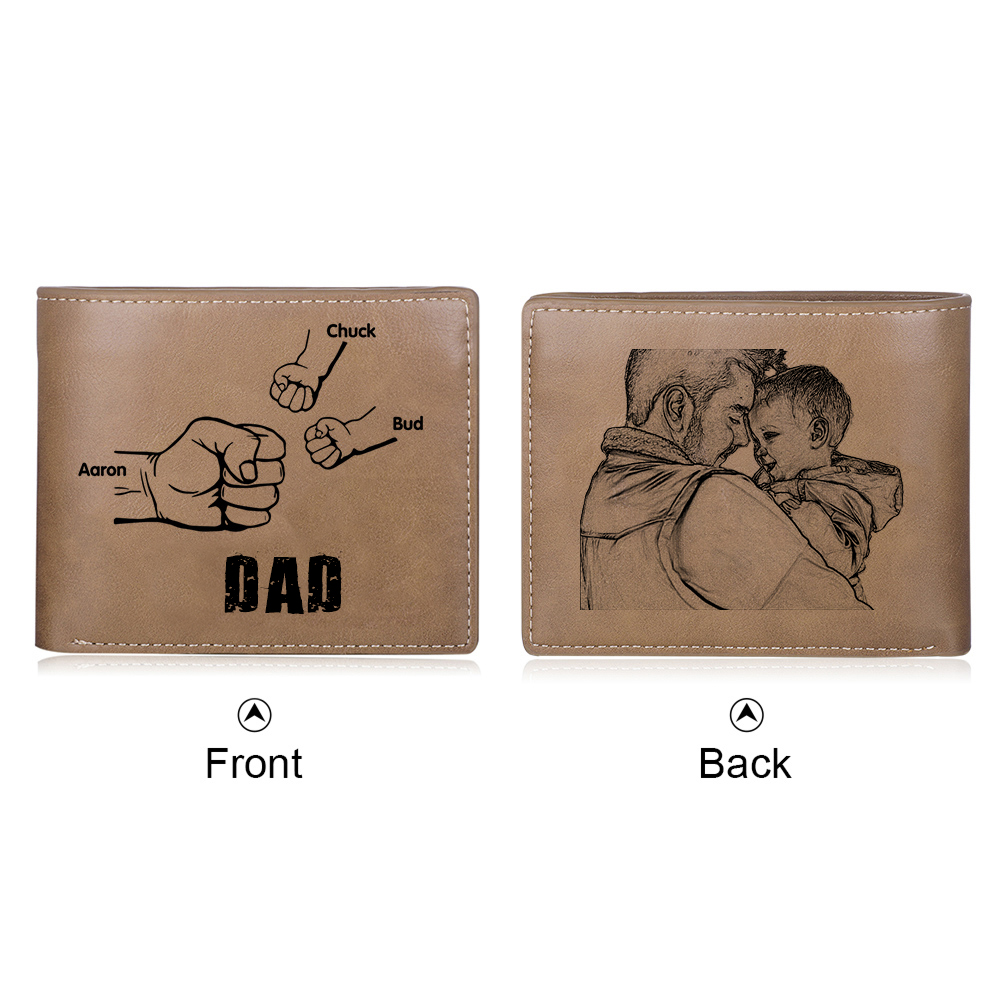 3 Names - Personalised Men Leather Wallet Custom Photo & Name Folding Wallet Fist Bump Wallet Gift for Dad-Jessemade AU
