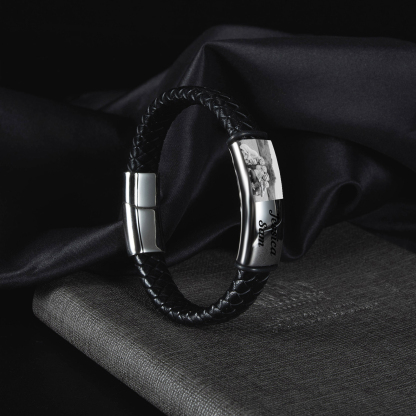 Personalised Photo Bracelet Custom Leather Men's Bracelet Bangle Gifts For Him-Jessemade AU