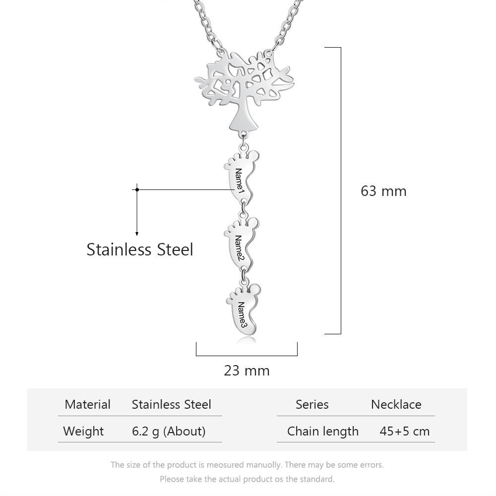 Mother's Day Gifts Personalised Family Tree Baby Feet Mother Necklace Engraved 3 Names Necklace Gifts For Mom-Jessemade AU