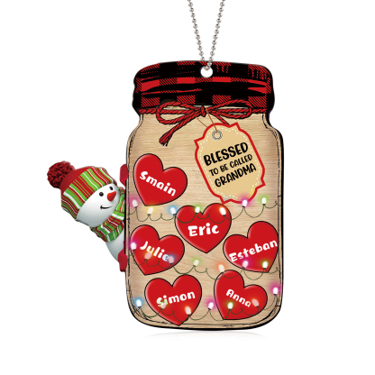 6 Names - Personalised Heart Christmas Ornament Customised Name & Text Acrylic Snowman Hanging Ornaments Jar Gift for Family-Jessemade AU
