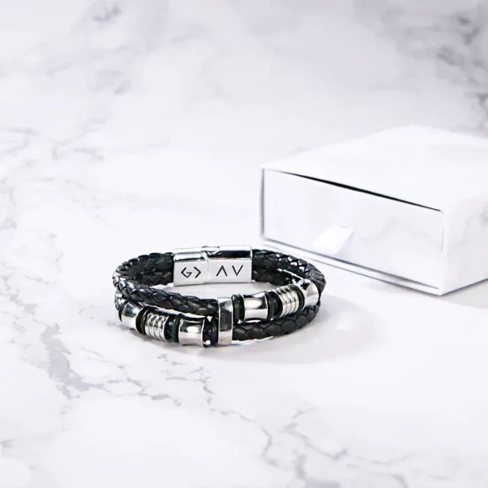 To My Grandson, Inspirational Leather Bracelet Bangle with Message Card Gifts For Men-Jessemade AU