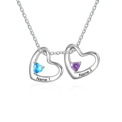 2 Names - Personalised Women's Necklace Heart Pendant Necklace Customised Name & Birthstone Birthday Gift for Her-Jessemade AU