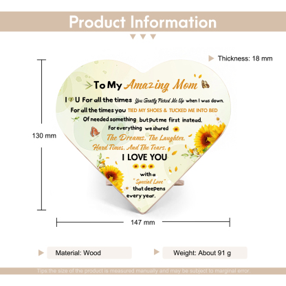 To My Amazing Mom I ❤️ U Wooden Flowers Heart Keepsake Desktop Ornament-Jessemade AU