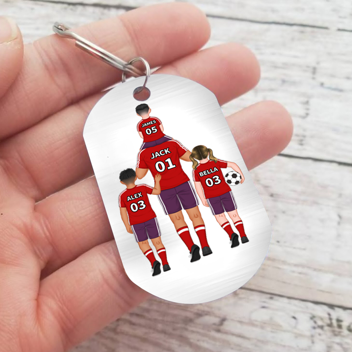 Personalised Football Family Keychain Custom 2–4 Names & Jersey Number Keychain Father's Day Gift - My Dad Is My Soccer Star