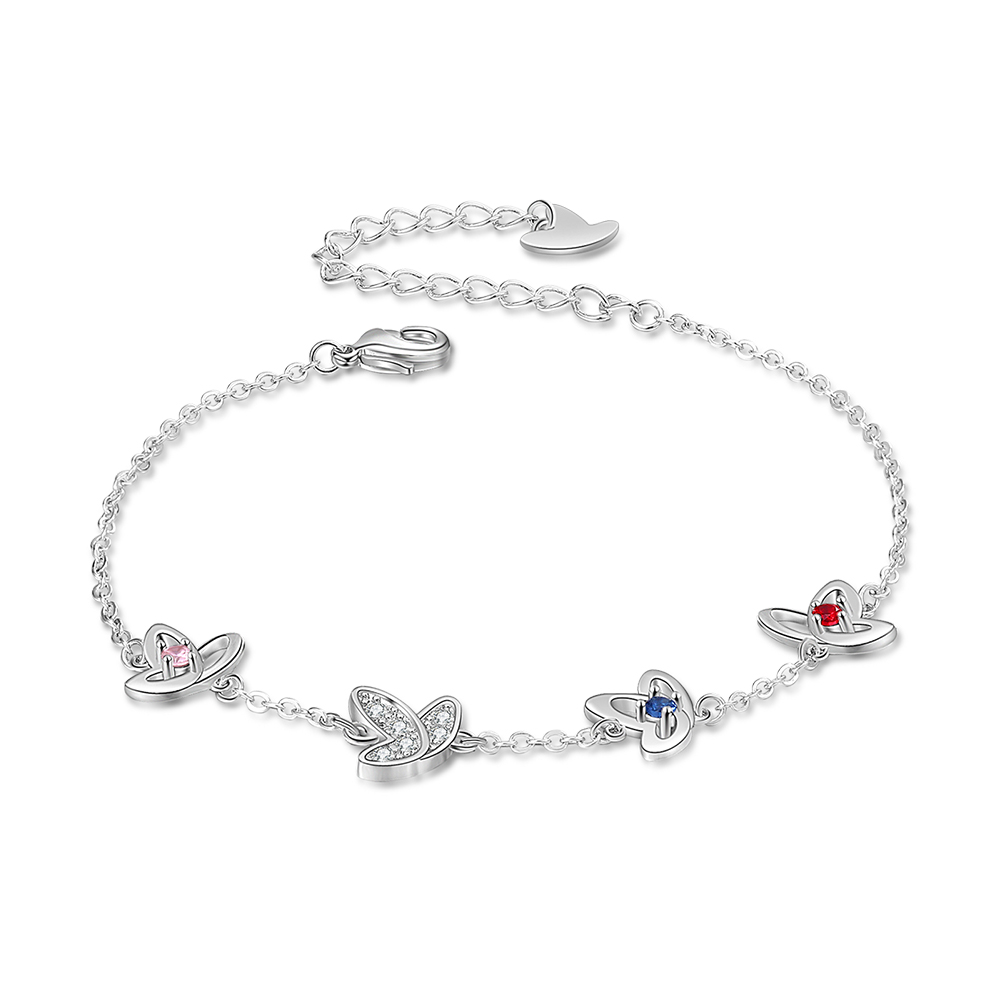 Personalised Butterfly Bracelet with 3 Birthstones Engraved Names Best Gift For Her-Jessemade AU