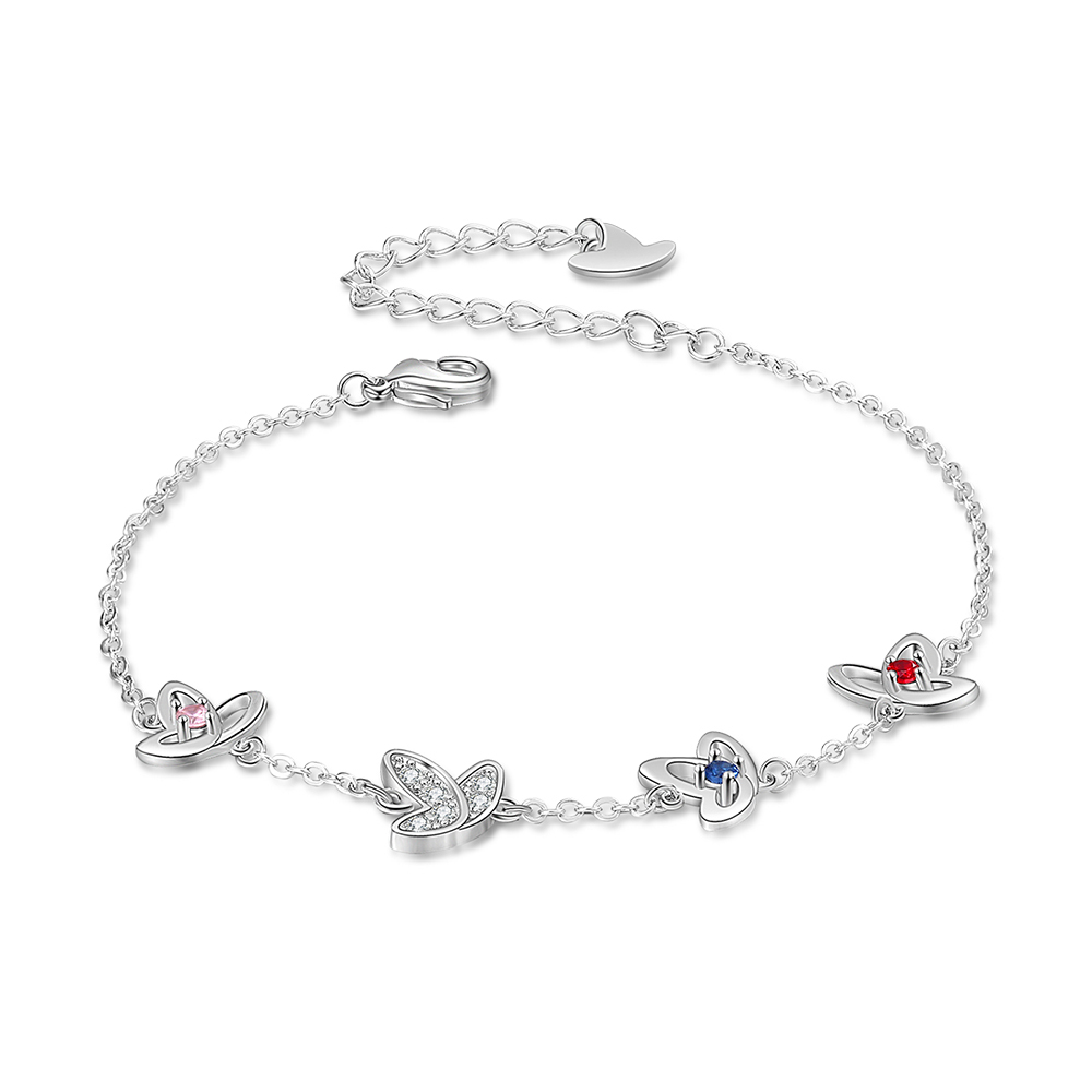 Personalised Butterfly Bracelet with 3 Birthstones Engraved Names Best Gift For Her-Jessemade AU