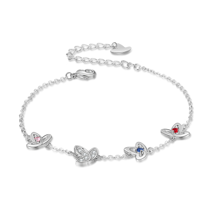 Personalised Butterfly Bracelet with 3 Birthstones Engraved Names Best Gift For Her-Jessemade AU