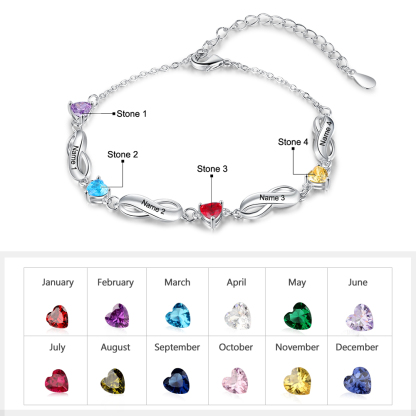Personalised Infinity Bracelet With 4 Birthstones Engraved Names Bracelet Gift For Women-Jessemade AU