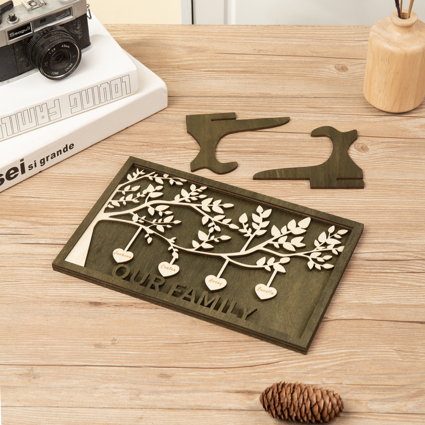 Family Tree Wood Frame Personalised Family Tree Sign Engrave 4 Names Keepsake Gifts-Jessemade AU