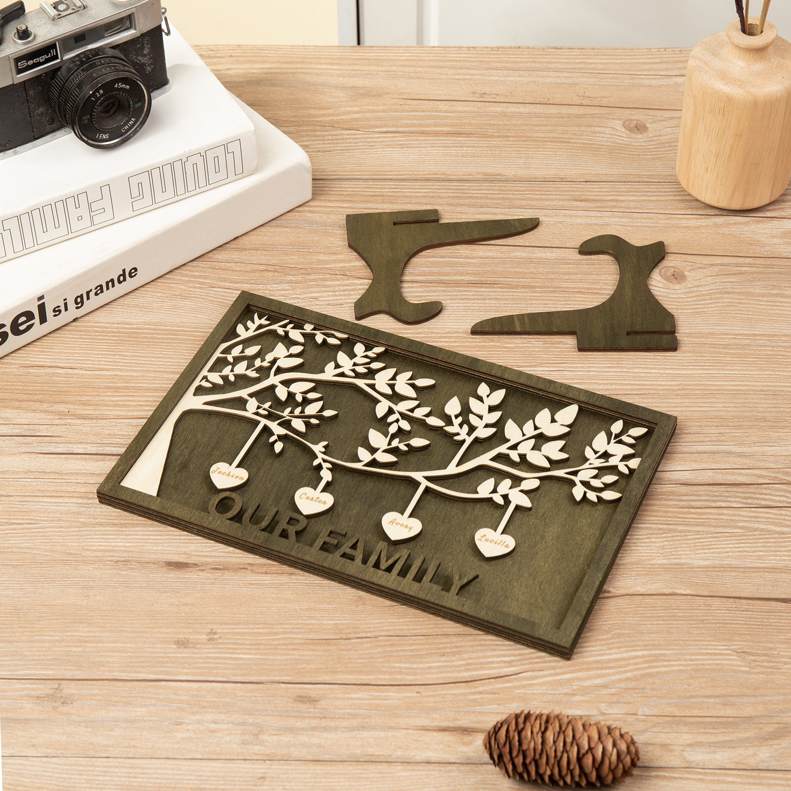 Family Tree Wood Frame Personalised Family Tree Sign Engrave 4 Names Keepsake Gifts-Jessemade AU